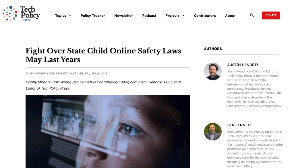 Screenshot of Tech Policy Press article