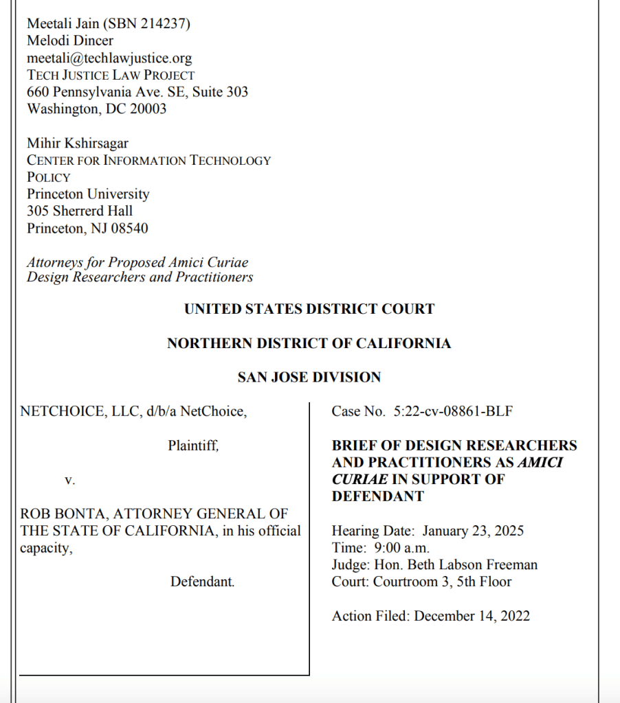 TJLP Files an Amicus Brief in Continuing Litigation about the California Age Appropriate Design Code