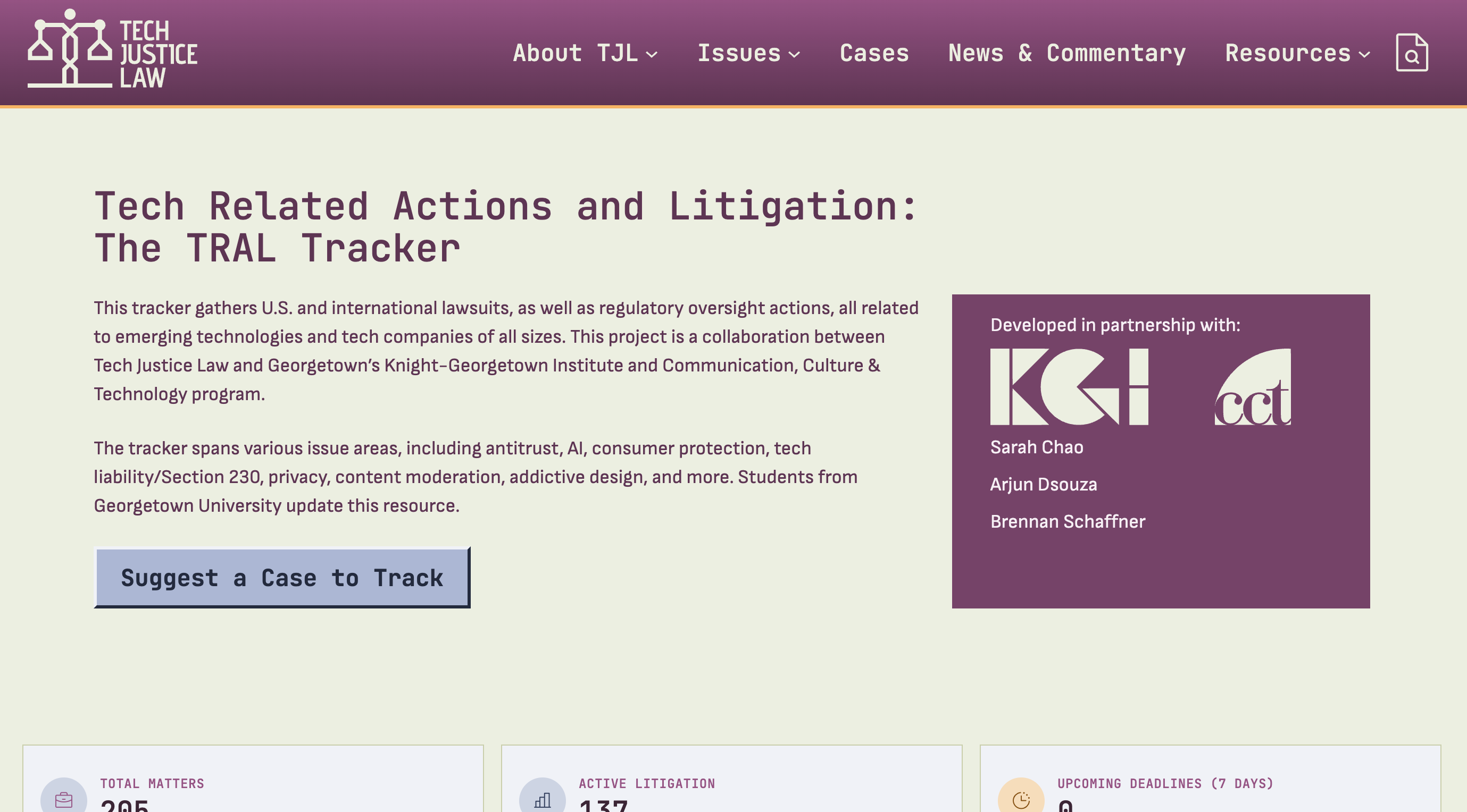 Screenshot of the TRAL Tracker