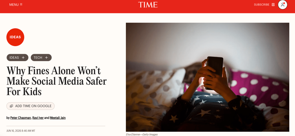 Screenshot of Time website showing a child on their phone in bed.